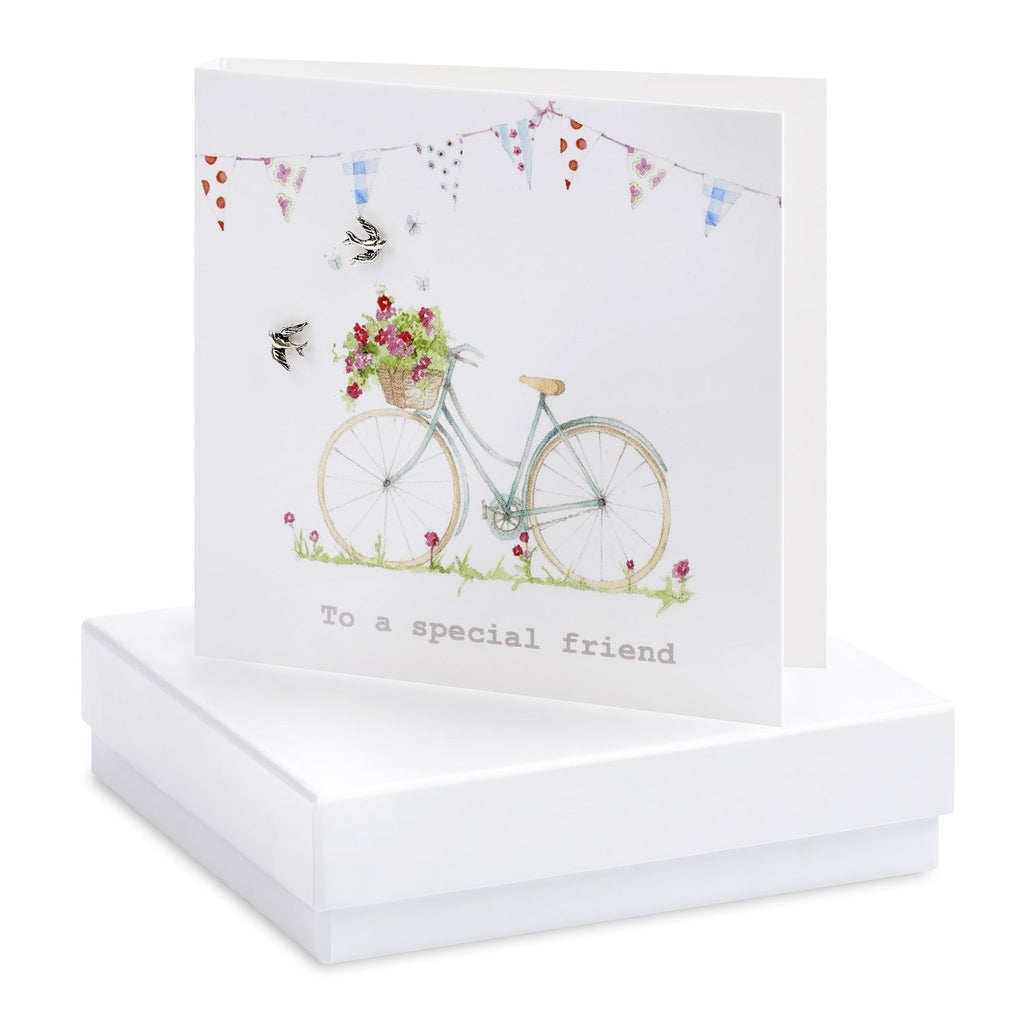 Boxed Bicycle & Bunting Silver Earring Card