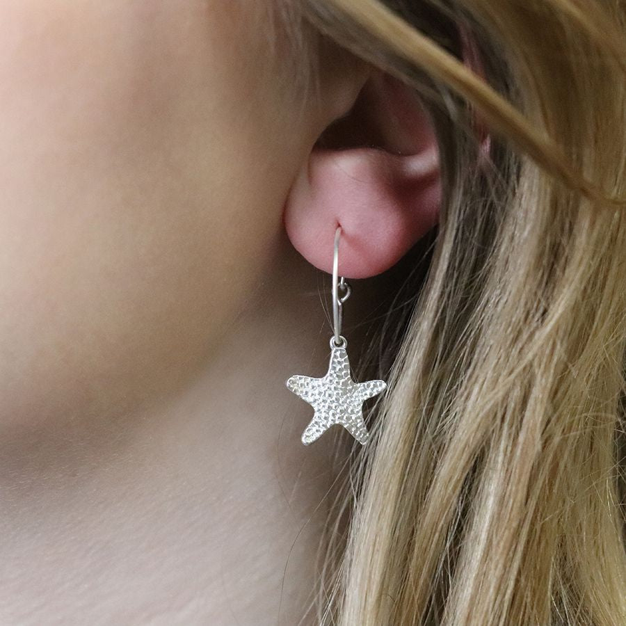 Silver Starfish Hoop Earrings