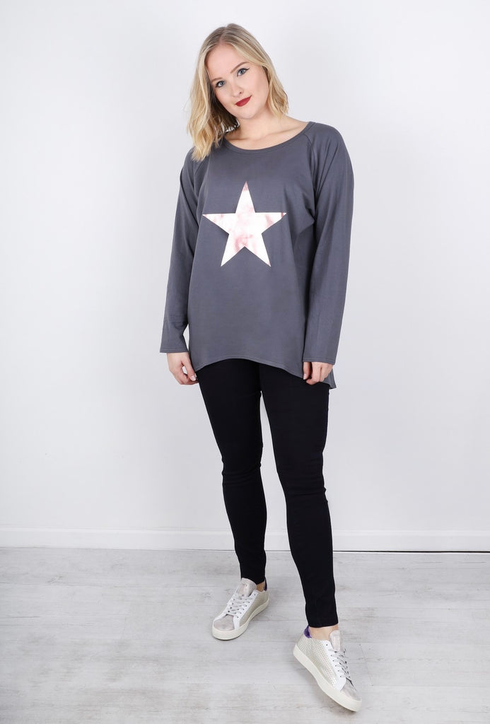 Charcoal Robyn Top With Rose Gold Giant Star