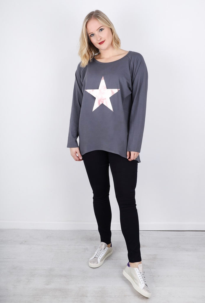 Charcoal Robyn Top With Rose Gold Giant Star