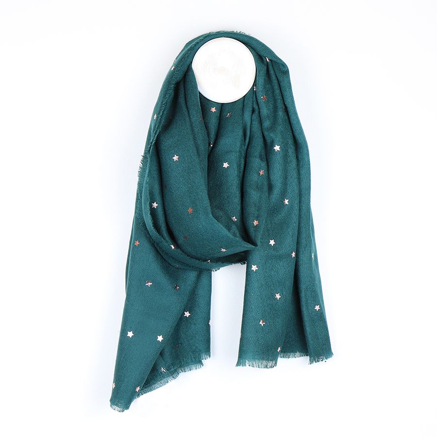 Green Teal Scarf With Rose Gold Stars