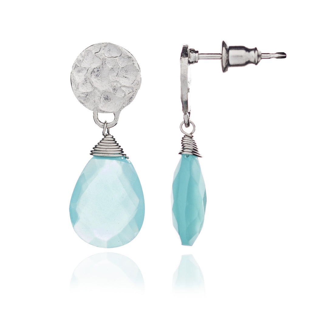 Silver Plated Aqua Chalcedony Drop Earrings