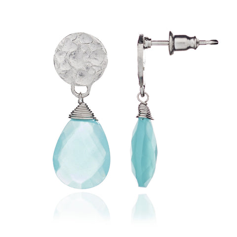  Silver Plated Aqua Chalcedony Drop Earrings