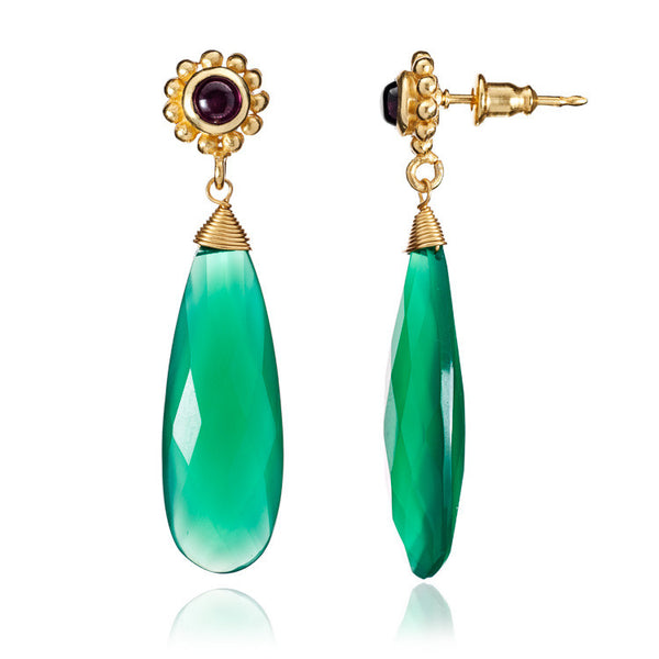 Azuni | Green Onyx & Garnet Earrings | Indigo Blue Trading