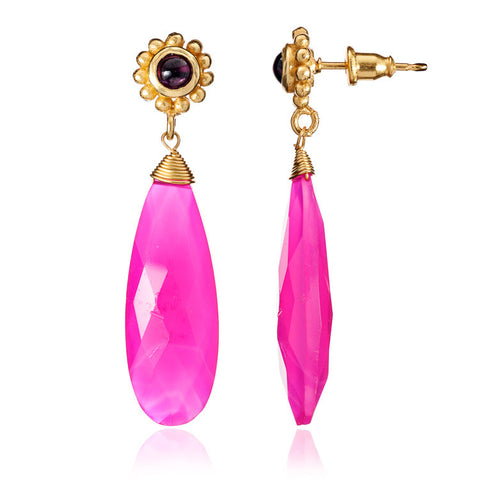 Fuschia Chalcedony & Garnet Drop Earrings