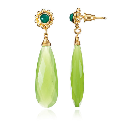 Prehnite Chalcedony & Green Onyx Athena Drop Earrings
