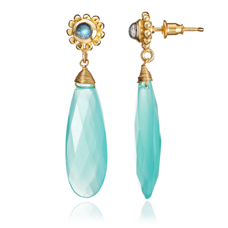 Aqua Chalcedony & Labradorite Athena Drop Earrings