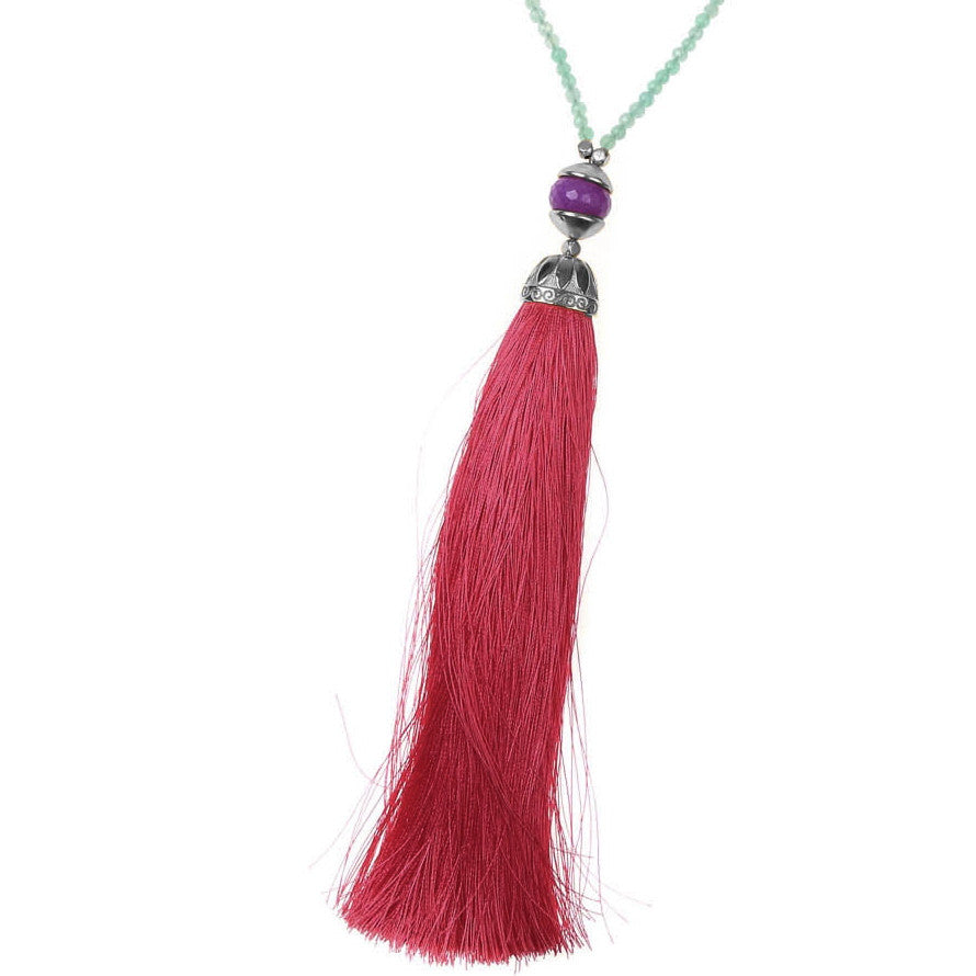 Aqua Rainbow Long Tassel Necklace