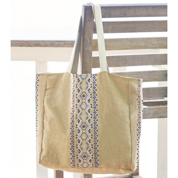 Blue Navy Aruba Jute Beach Bag