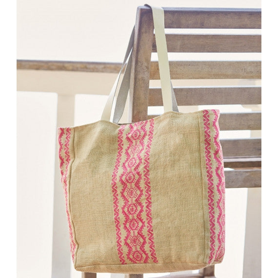 Fluro Pink Aruba Jute Beach Bag