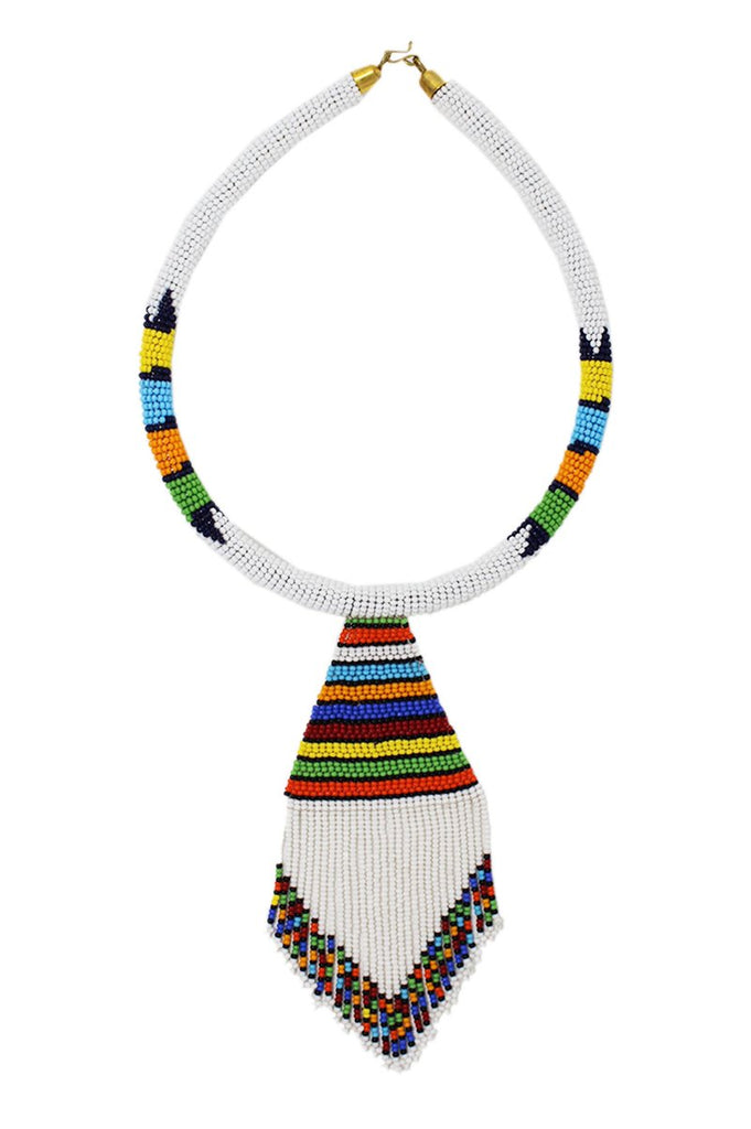 White Nala Beaded Maasai Necklace
