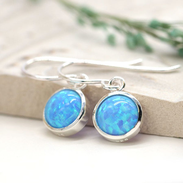 Sterling Silver Blue Opal Drop Earrings