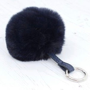 Blue Navy Faux Fur Pom-Pom Keyring