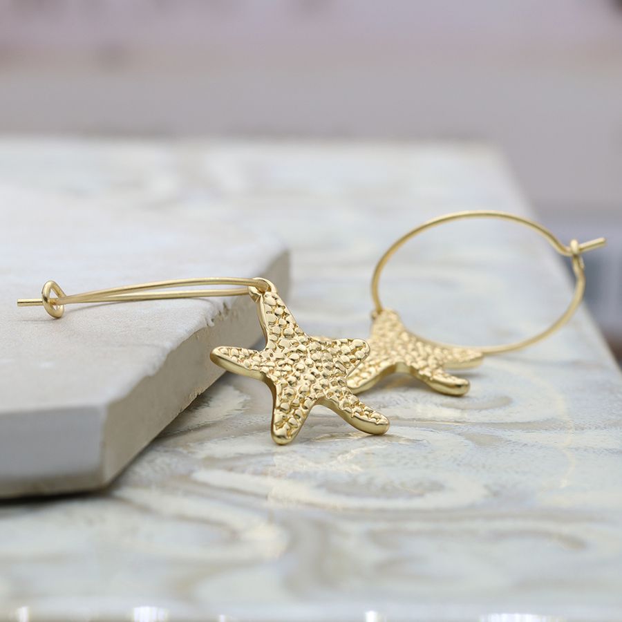 Gold Starfish Hoop Earrings