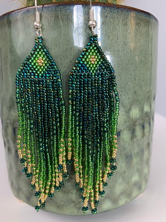 Metallic Junebug & Gold Beaded Earrings