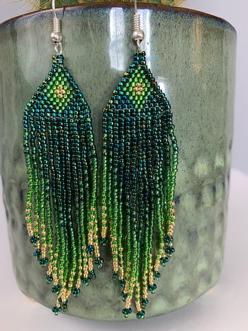 Metallic Junebug & Gold Beaded Earrings