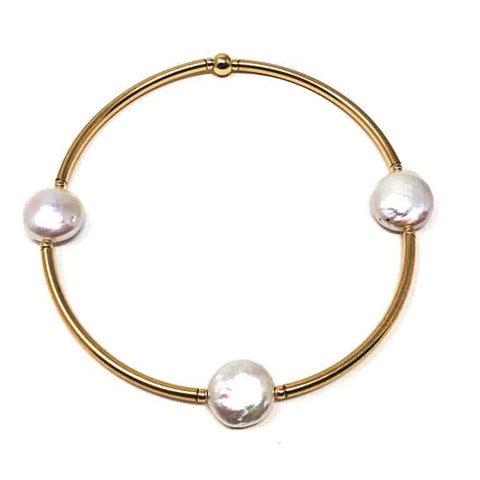 Silver Biwa Pearl Stretch Bracelet