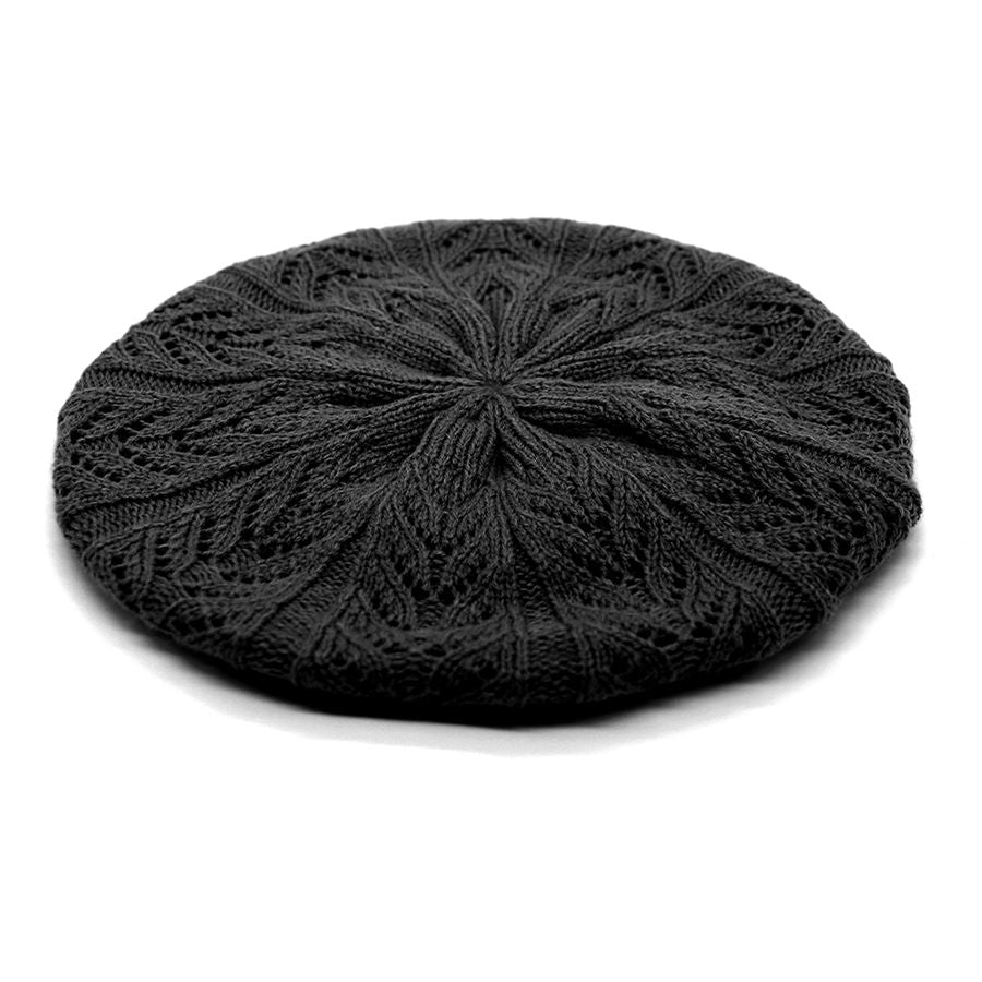 Black Pointelle Chevron Knitted Beret