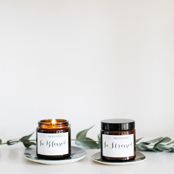 Rose Geranium & Honeysuckle Scented Candle Duo So Blessed So Stressed