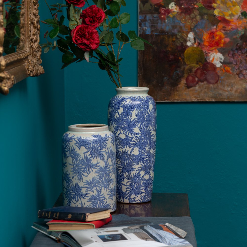 Large Blue Leaf Vase