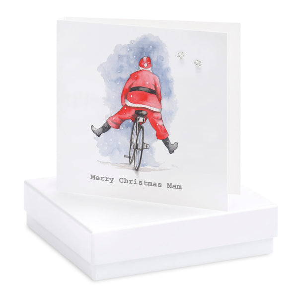 Boxed Christmas Santa Mam Silver Earring Card