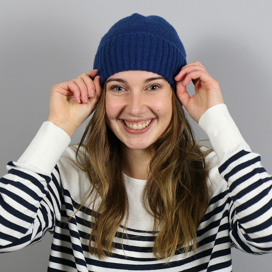 Blue Knitted Beanie Hat