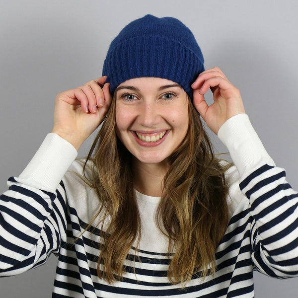 Blue Knitted Beanie Hat
