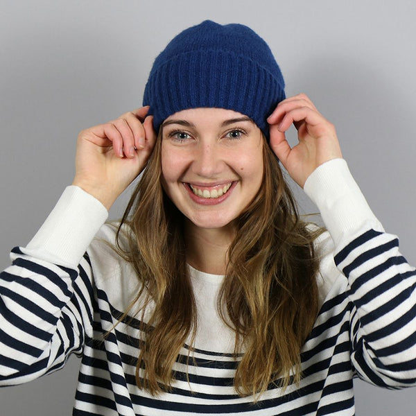 Blue Knitted Beanie Hat