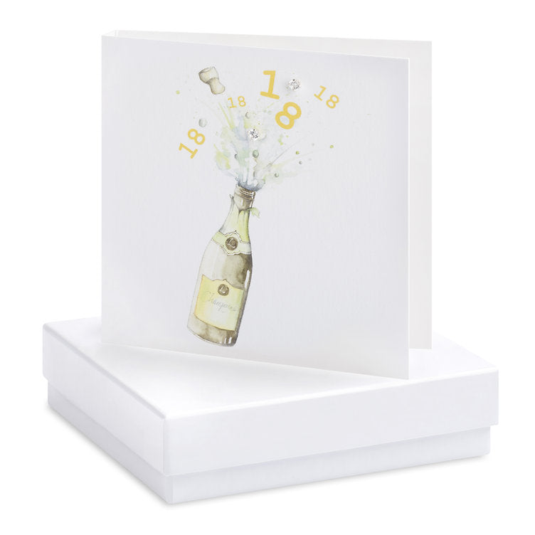 Boxed Champagne 18th Birthday Silver Earring Card