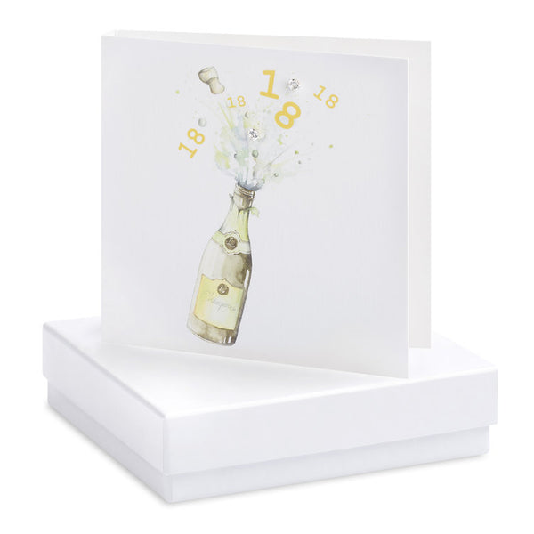 Boxed Champagne 18th Birthday Silver Earring Card