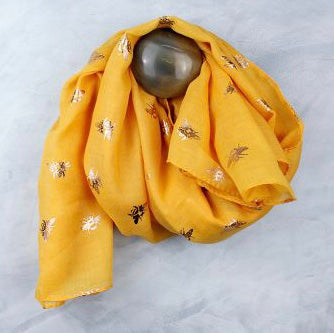 Yellow & Rose Gold Bee Print Scarf