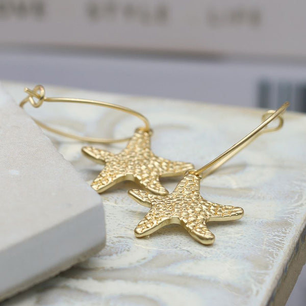 Gold Starfish Hoop Earrings