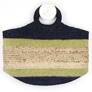 Blue Navy & Gold Jute Bag