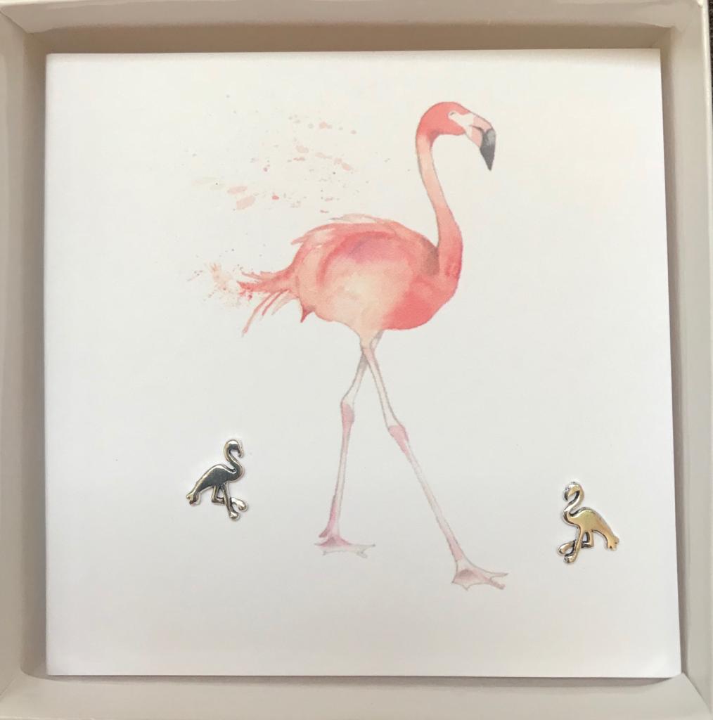 Boxed Flamingo Silver Earring Card