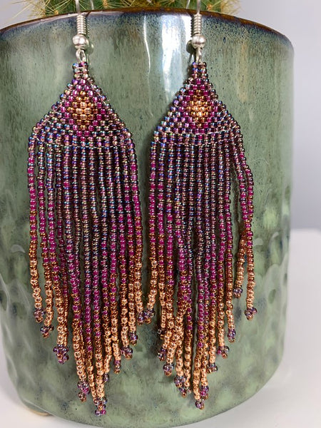Iridescent Amethyst & Rose Gold Beaded Earrings
