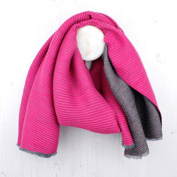 Pink And Grey Pleated Reversible Scarf