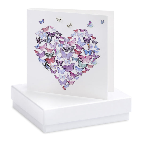 Boxed Butterfly Heart Silver Earring Card