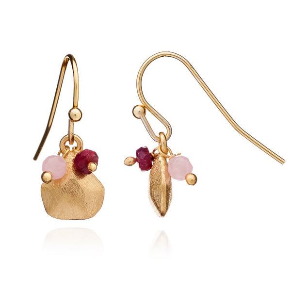 Pink Rose Quartz & Garnet Alaya Charm Earrings