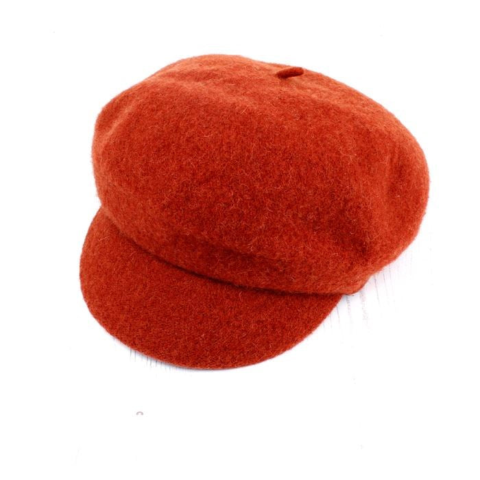 Burnt Orange Wool Baker Boy Winter Hat