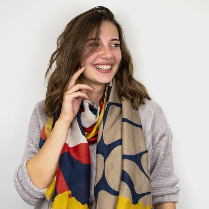Mustard, Blue & Red Mix Graphic Print Scarf