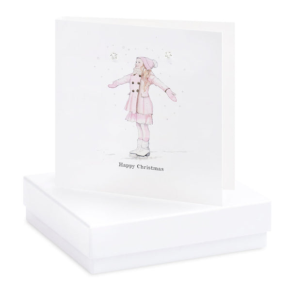 Boxed Christmas Skater Silver Earring Card