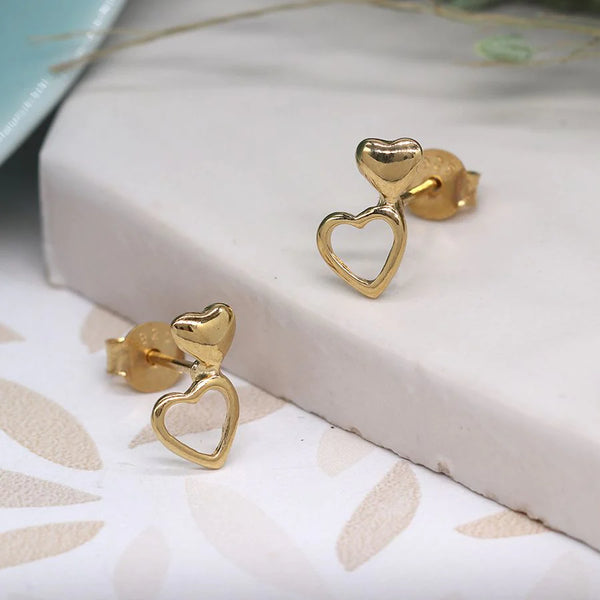 Small Gold Plated Double Heart Earrings