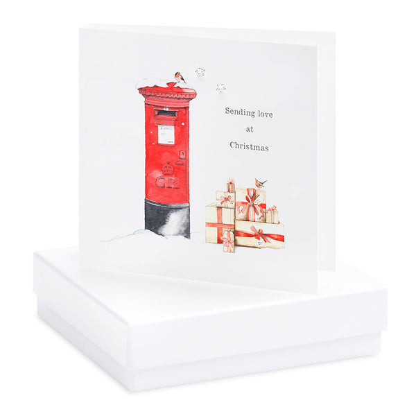 Boxed Christmas Postbox Silver Earring Card