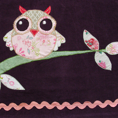 Purple Corduroy Dress with Owl Applique