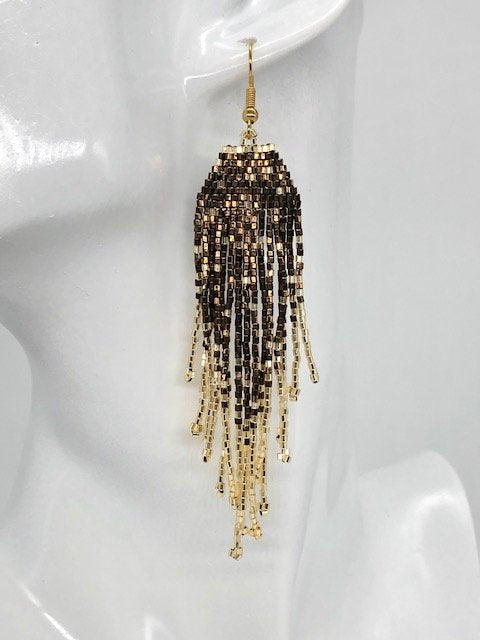 Metallic Bronze & Gold Beaded Earrings