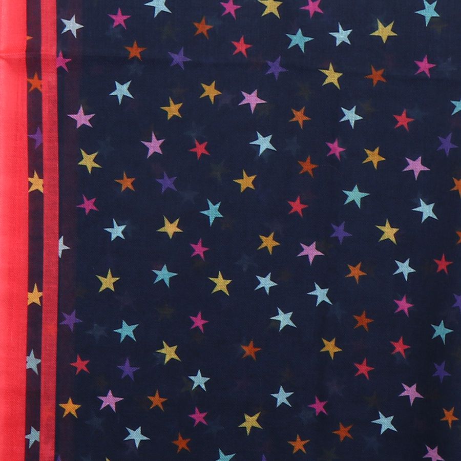 Recycled Navy Scarf With Coral Border & Star Print