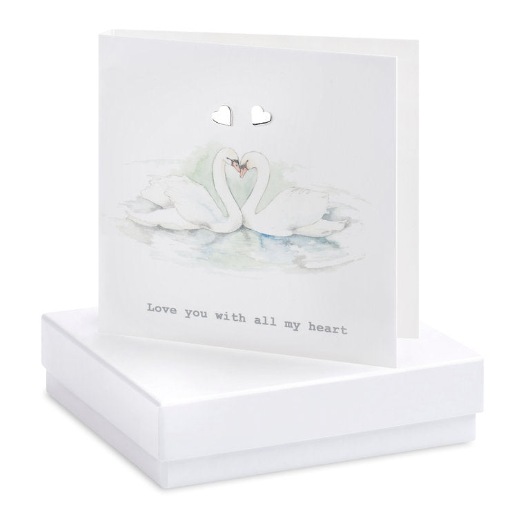 Boxed Swans Love Silver Earring Card