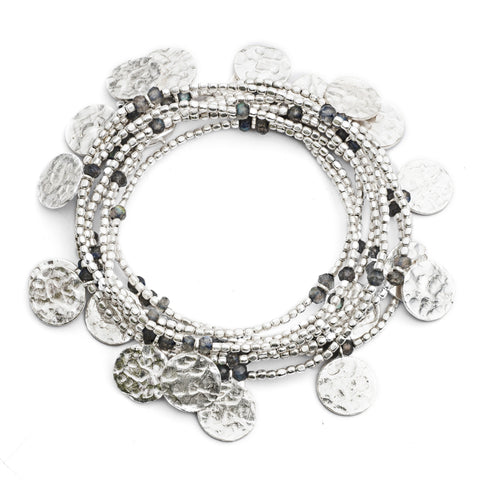 Labradorite Semi-Precious Silver Coin Wrap Necklace