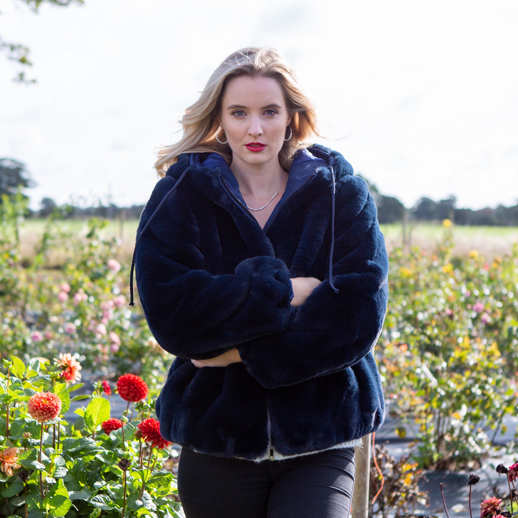 Blue Navy Faux Fur Jacket - Main Image