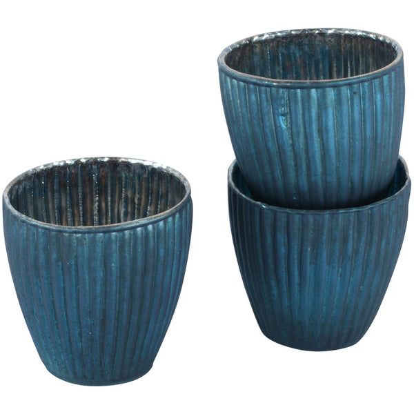 Matt Teal Ribbed Beaker Votive Small